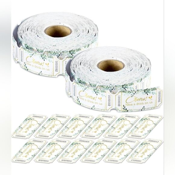 2 Rolls 1000 Pcs Drink Ticket Wedding, Raffle, Party (Greenery) - Picture 1 of 4